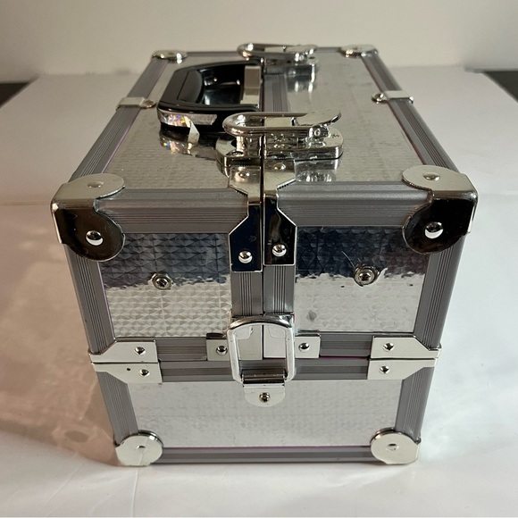 Pink & Silver Makeup Train Case with Multiple Compartments – Portable Organizer - Picture 14 of 16